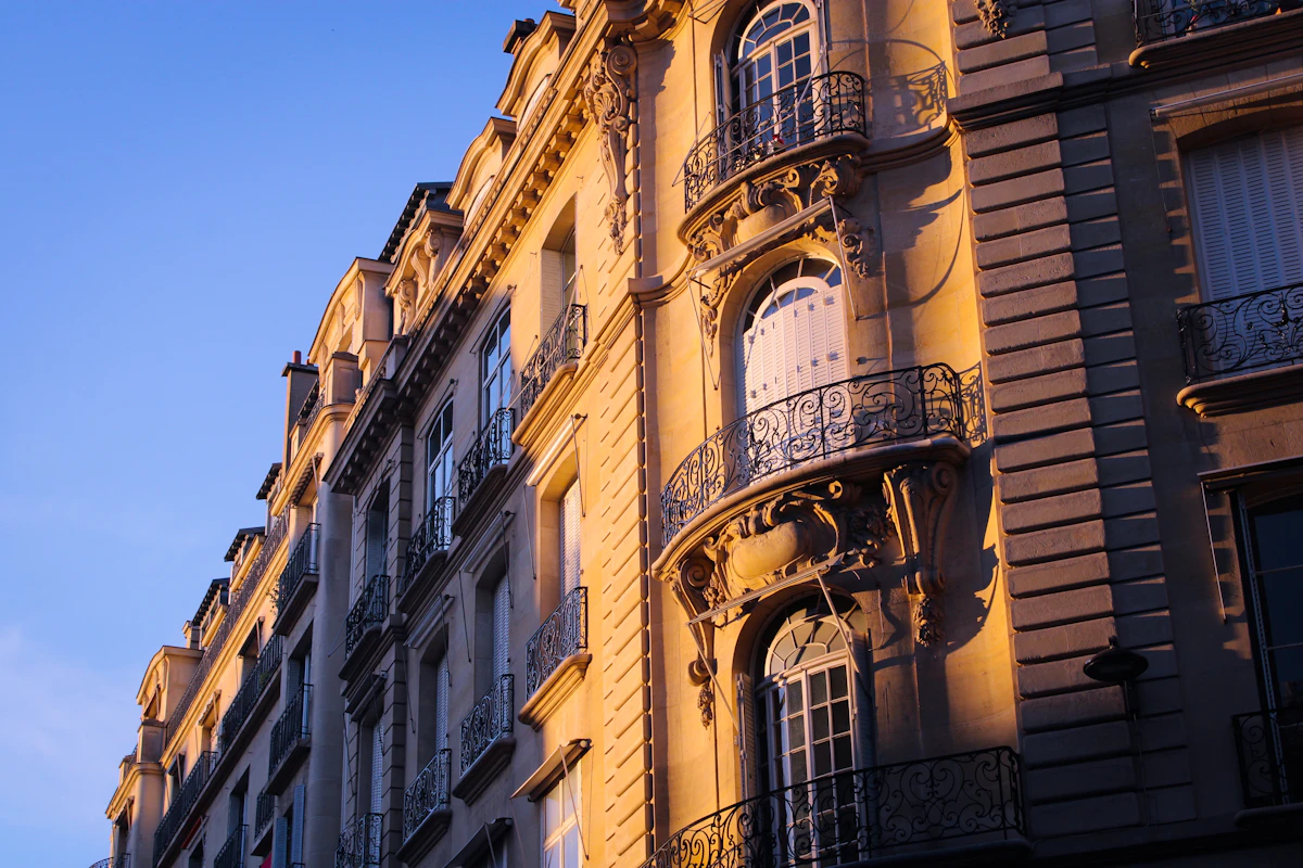 European architecture bathed in golden sunlight