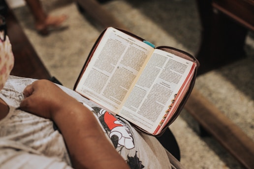 person holding white and red book