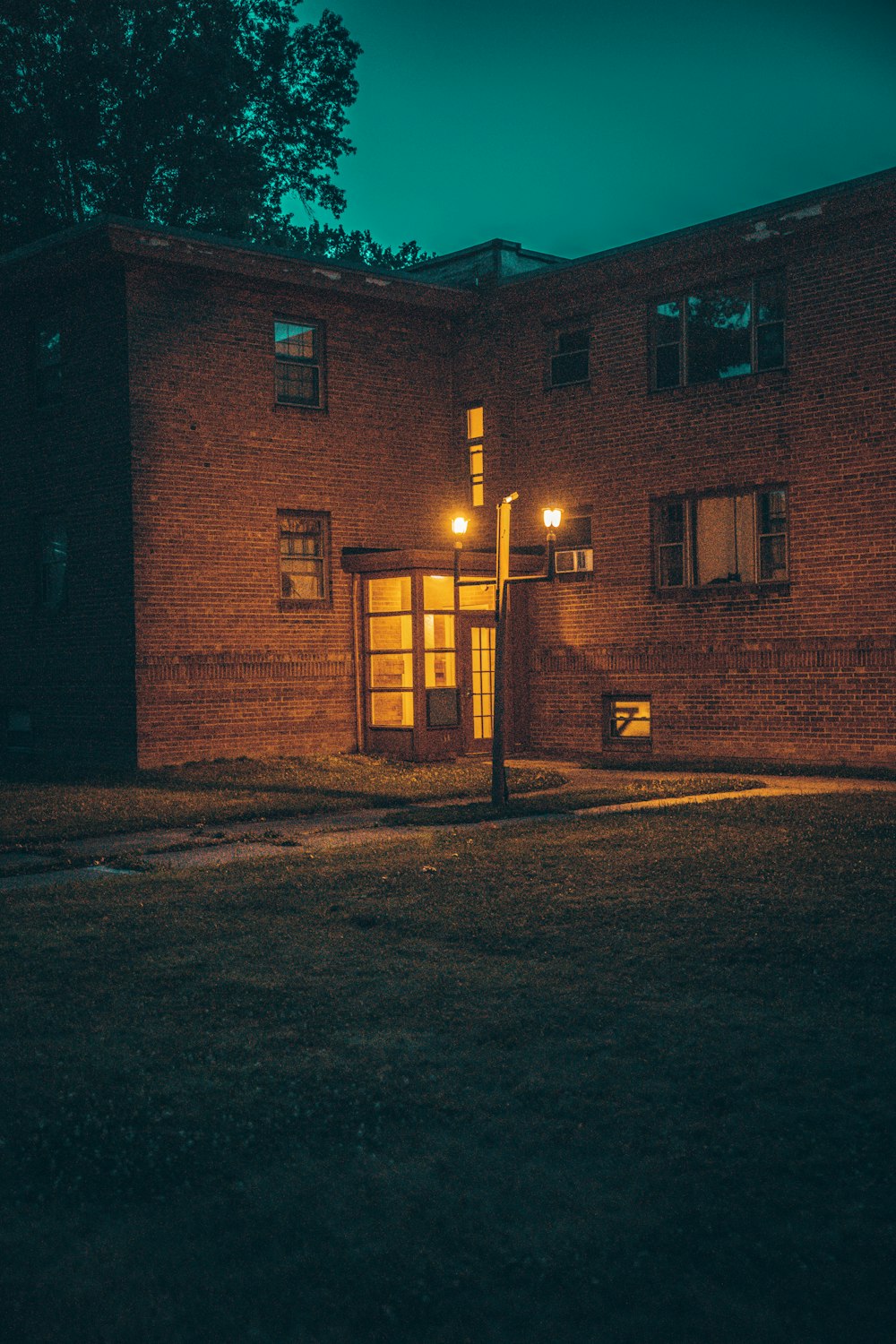 brown concrete building during night time