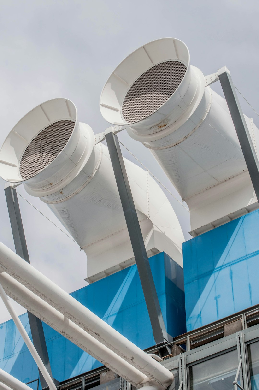 white and blue metal building