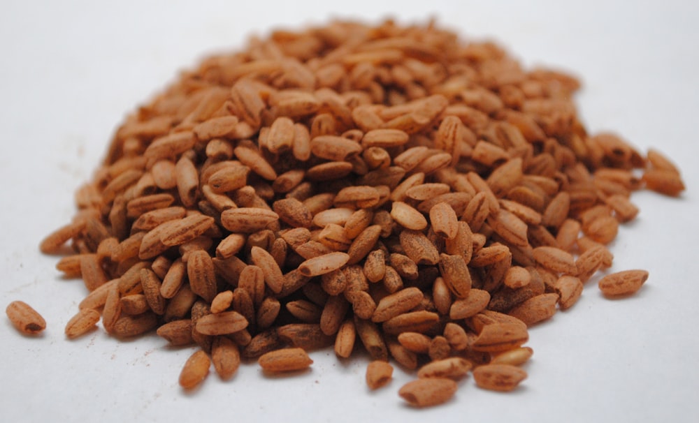 brown peanuts on white ceramic plate