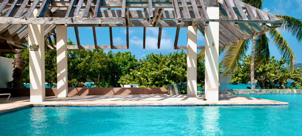 swimming pool near green trees during daytime