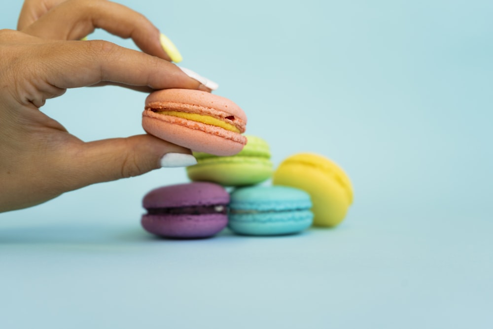 yellow and purple french macaroons
