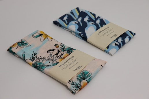 blue and white floral textile