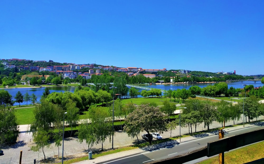 árvores verdes e edifícios sob o céu azul durante o dia