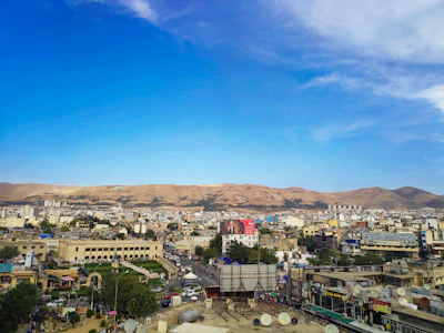 Sulaymaniyah spread across its valley under a blue sky