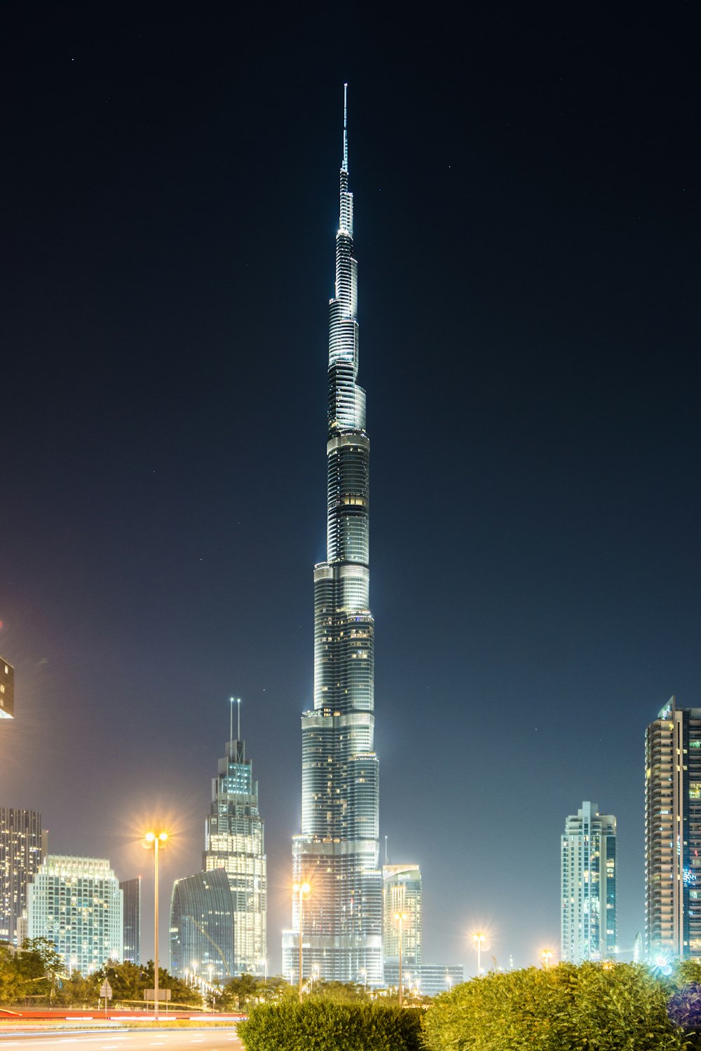 city skyline during night time