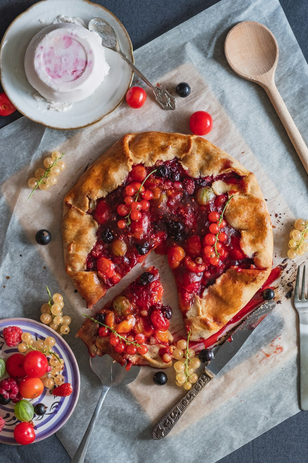 a cherry pie with a slice taken out of it