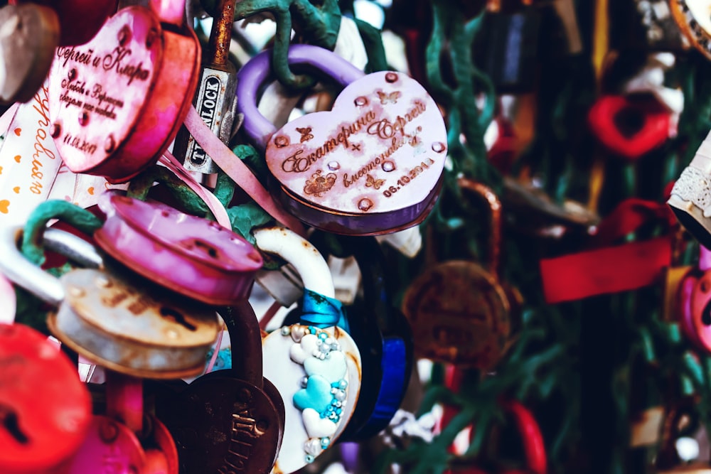 blue and pink bicycle chain