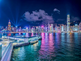 city skyline during night time
