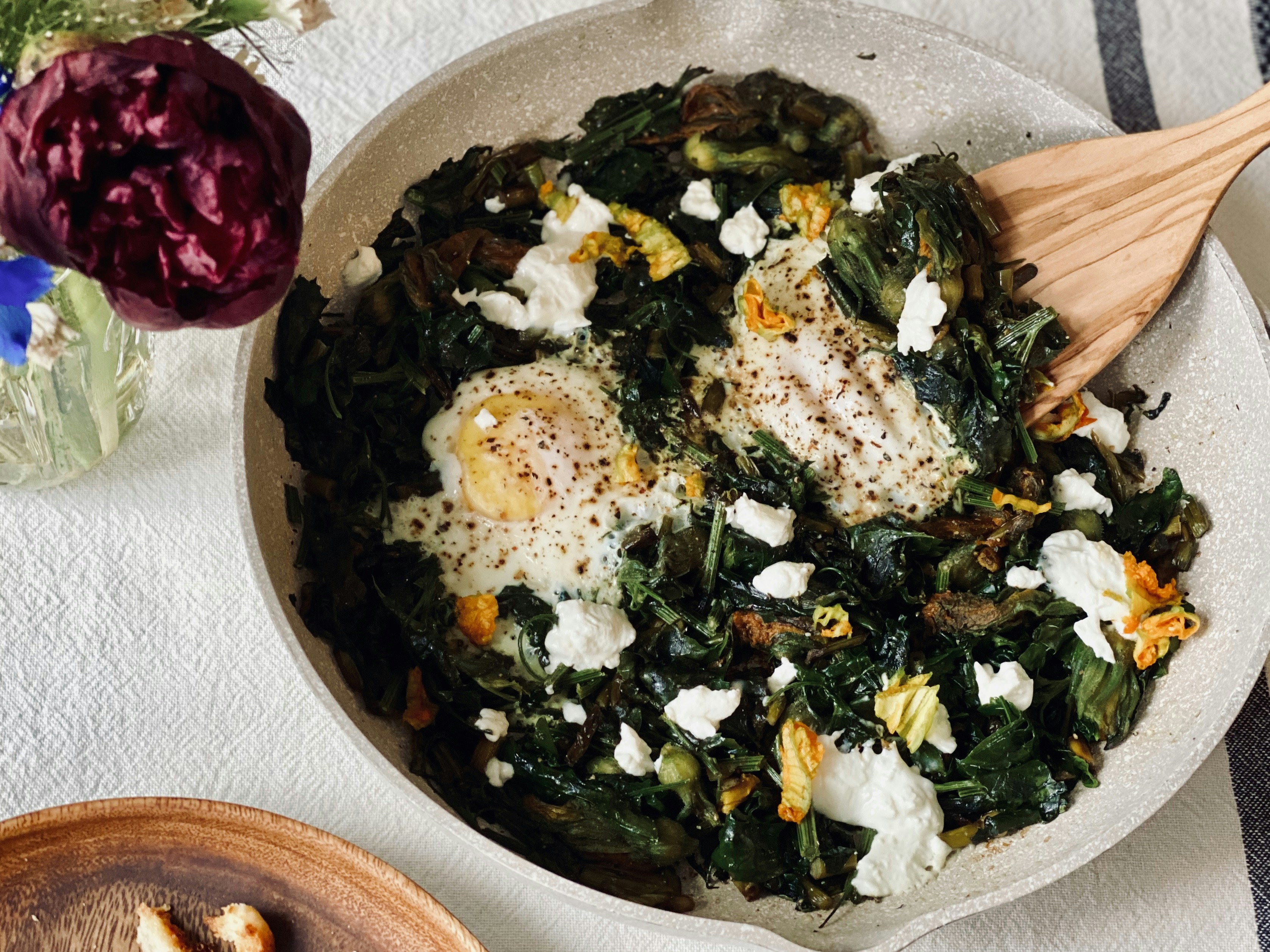 A 30g protein breakfast of eggs, greens and sourdough