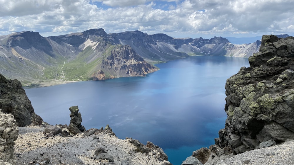 a large body of water surrounded by mountains