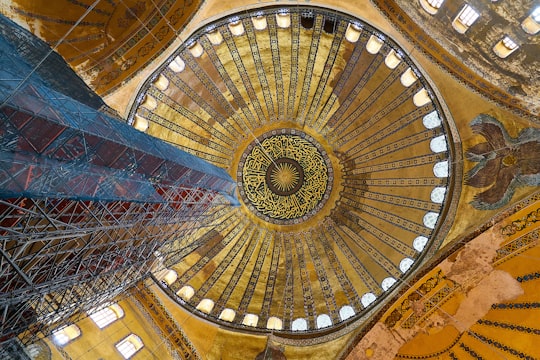 blue and brown dome ceiling in Hagia Sophia Museum Turkey