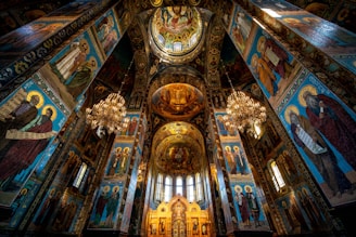 blue and gold cathedral with glass windows