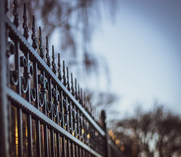 Black metal iron fence installed on a residential property