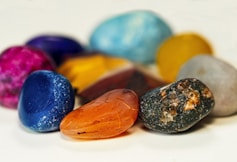 blue yellow and red oval candies