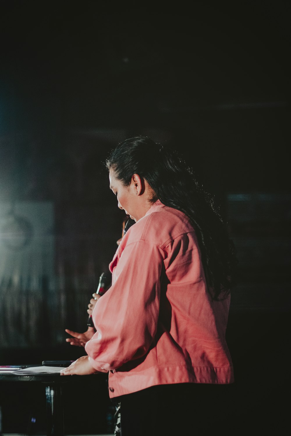 woman in pink dress shirt