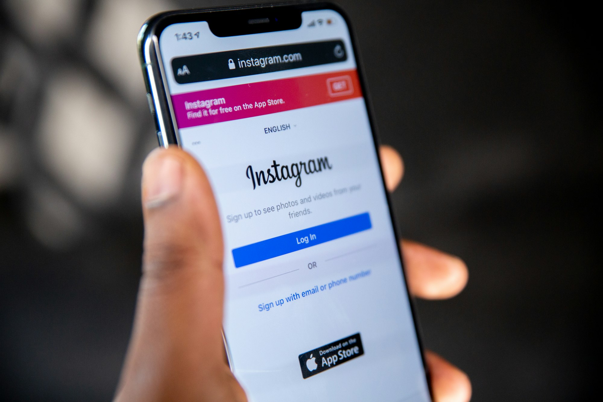 Web de instagram.com abierta en un navegador de teléfono