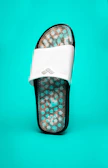 Close-up of comfortable cushioned sole of a men's sandal with Moroccan motifs.