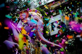 woman in purple dress with white mask