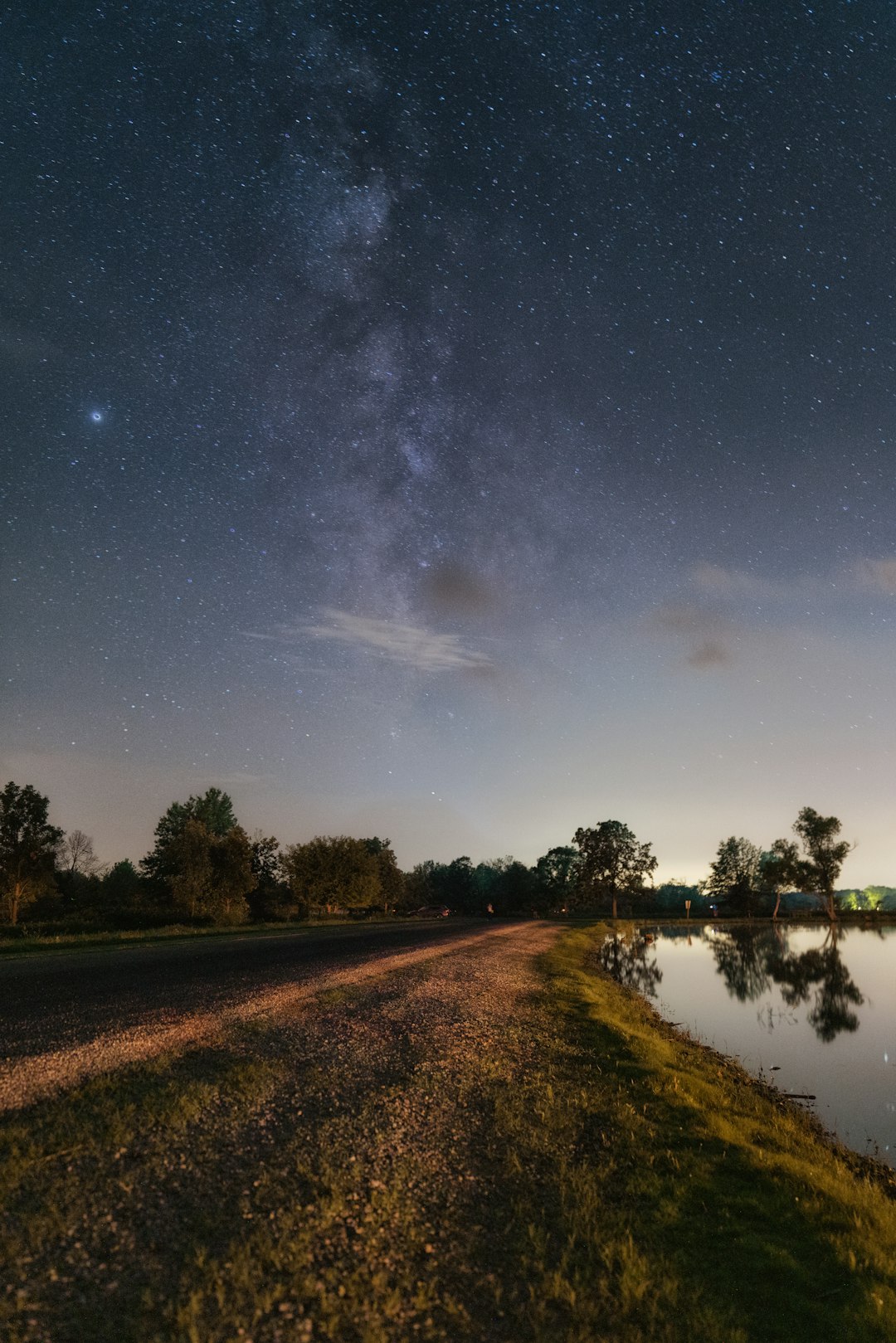 green trees beside river under blue sky during night time