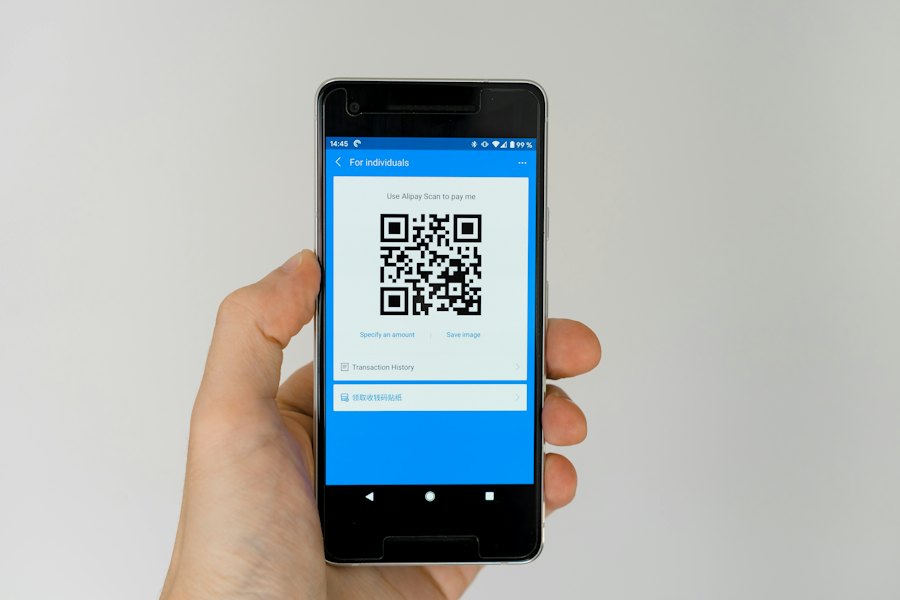 Smartphone displaying a QR code for contactless services