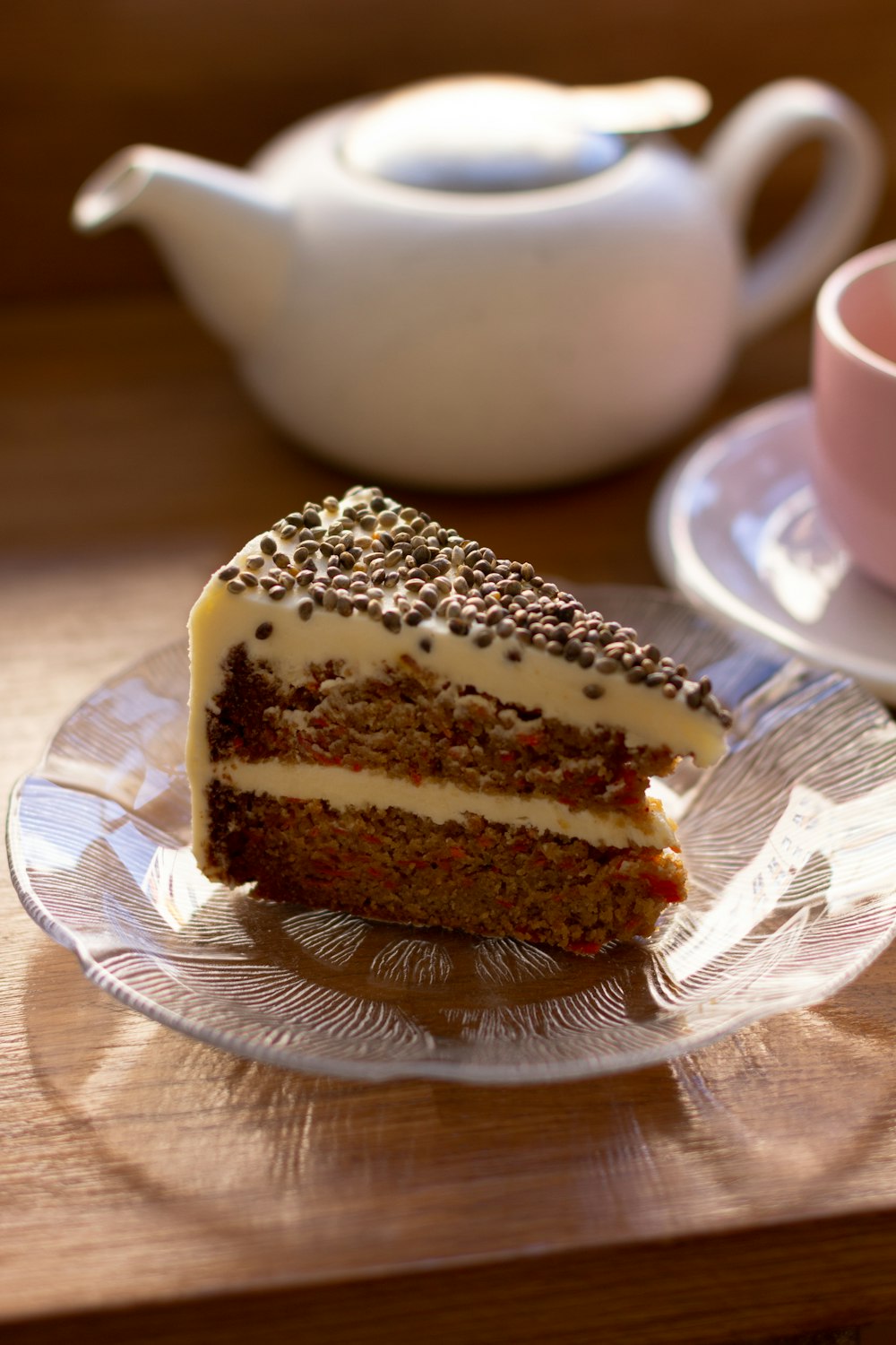 white and brown cake on white ceramic plate