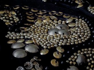 A close-up shot of intricate costume details adorned with sequins.