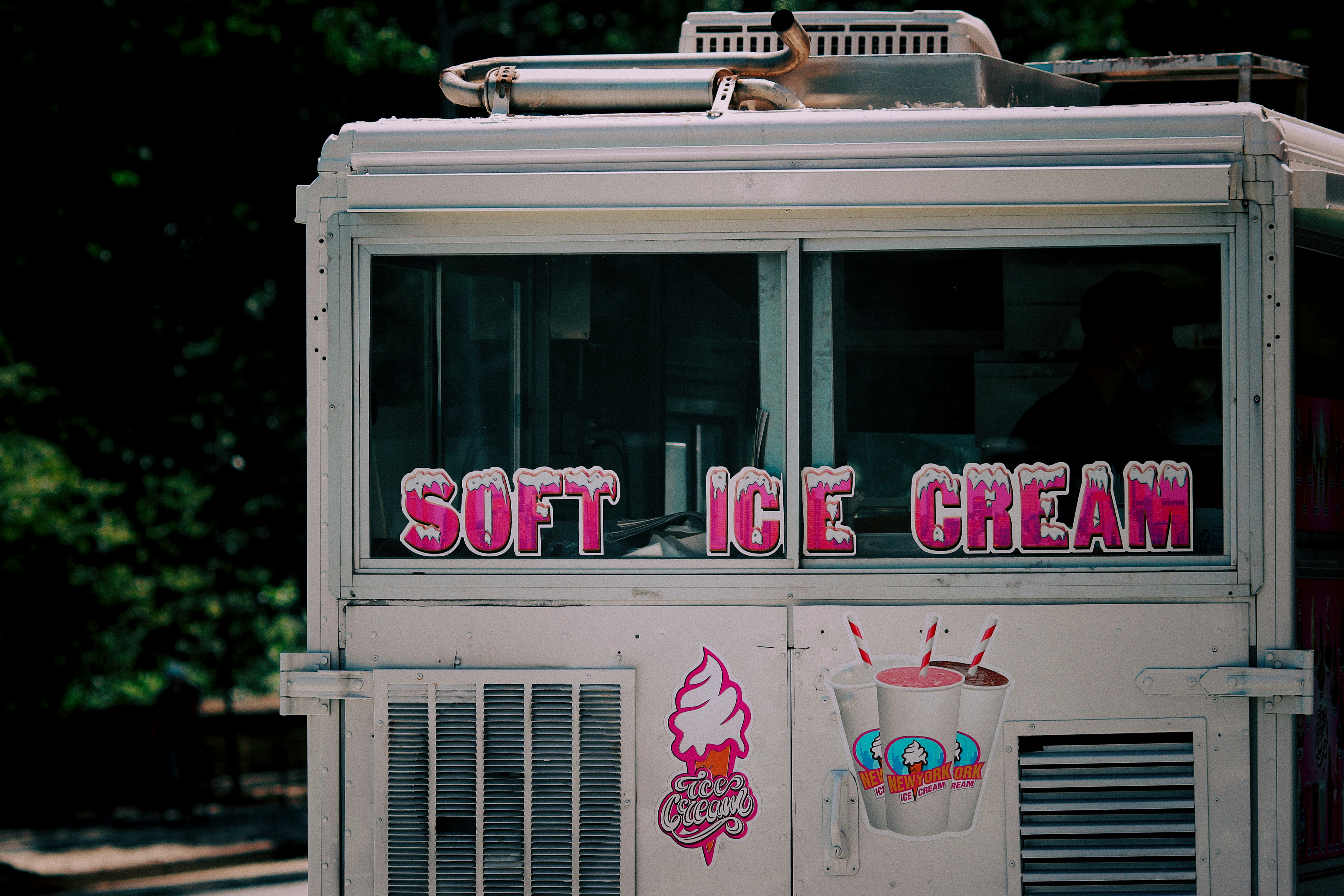 white and red coca cola ice cream truck