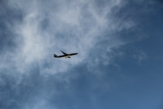 Modern aircraft soaring above clouds under a deep blue sky, symbolizing the journey toward becoming a professional pilot.