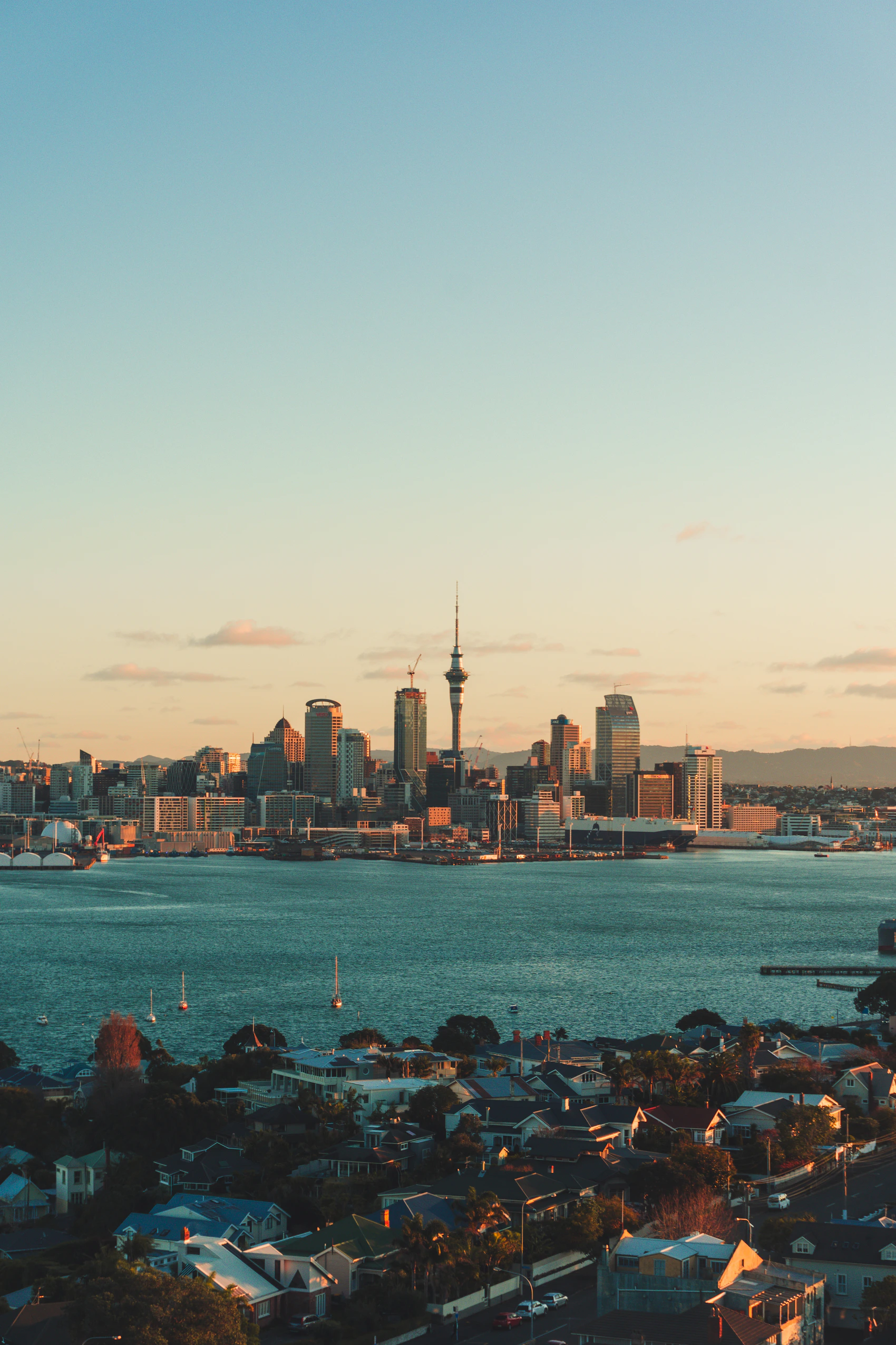 Auckland's waterfront and skyline in clear daylight