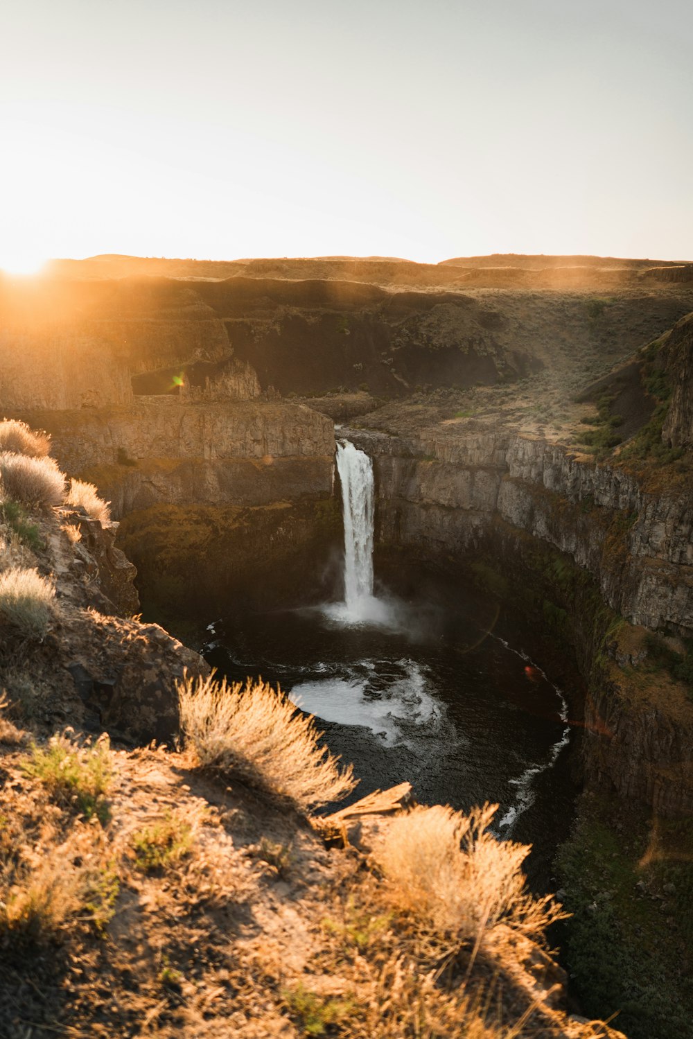 Cascate in mezzo alla foresta durante il tramonto