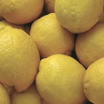 Close-up of fresh lemons with droplets of water on their bright yellow skin.
