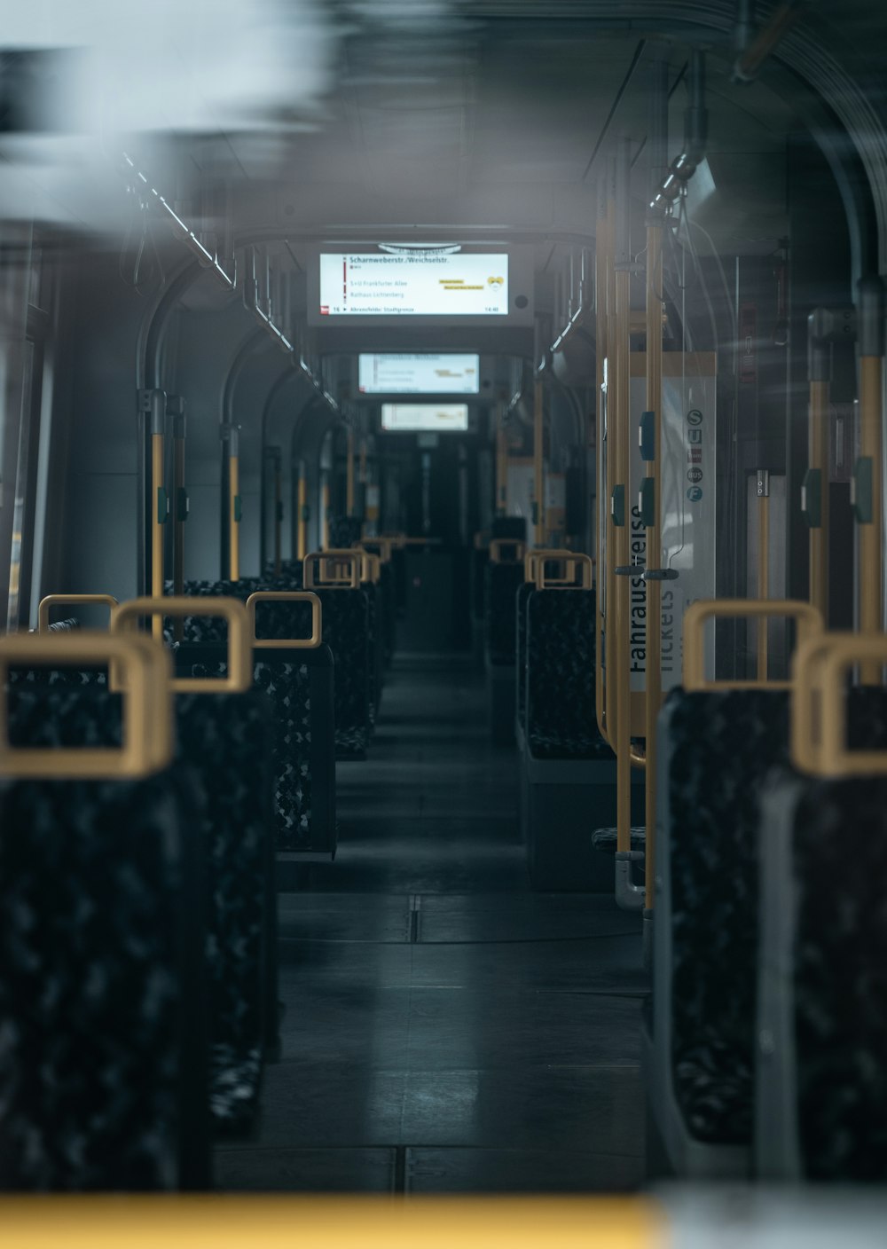 black and yellow train interior