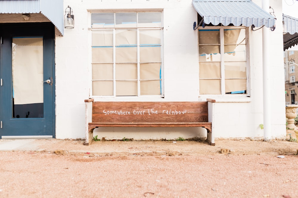 white and brown wooden bench