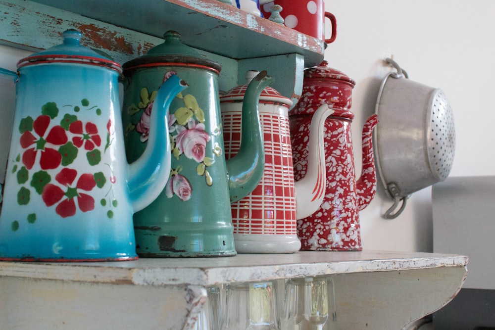 blue and white floral ceramic teapot