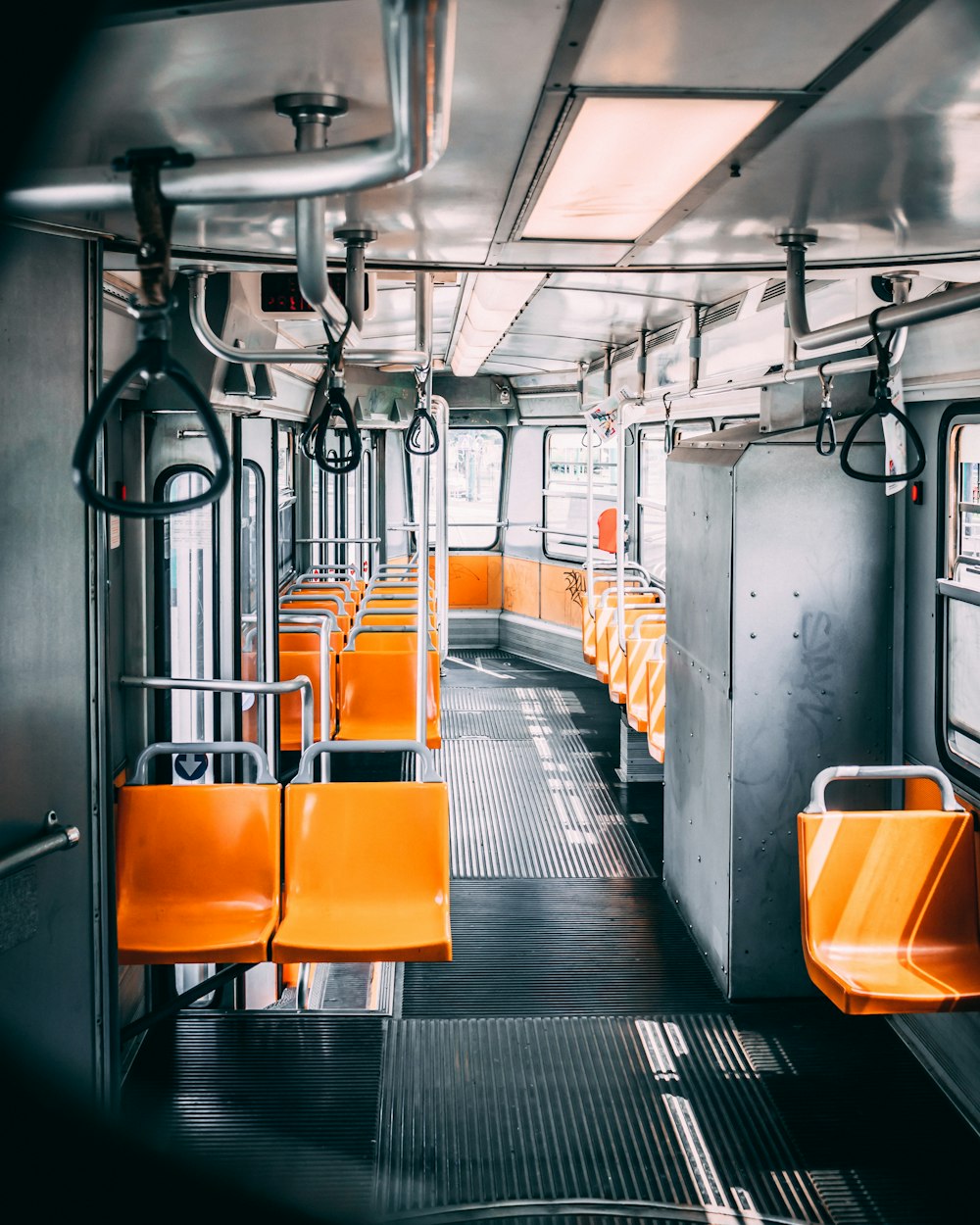 orange and gray train seats