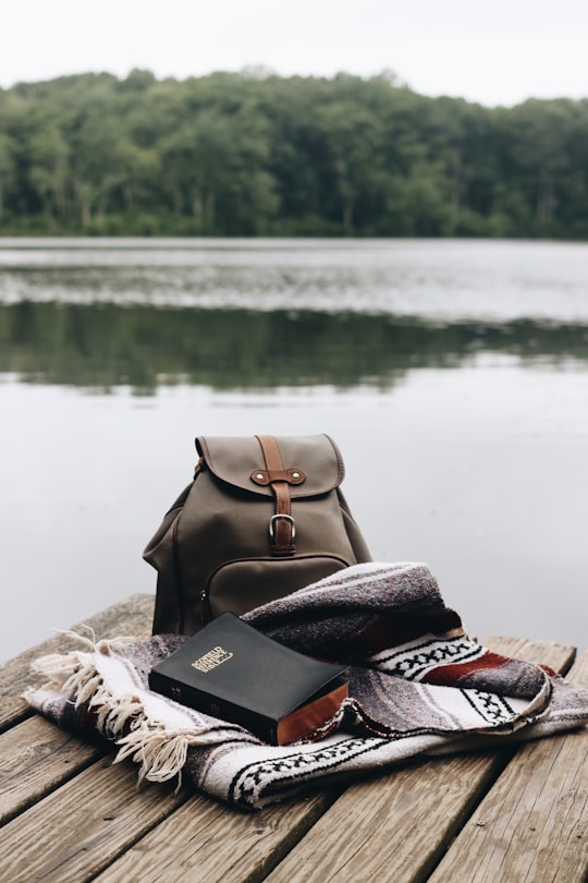 brown leather backpack on brown textile in Connecticut United States