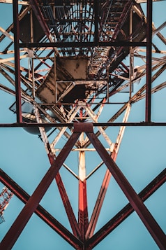 low angle view of red metal tower