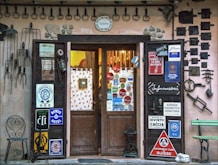 brown wooden door with glass