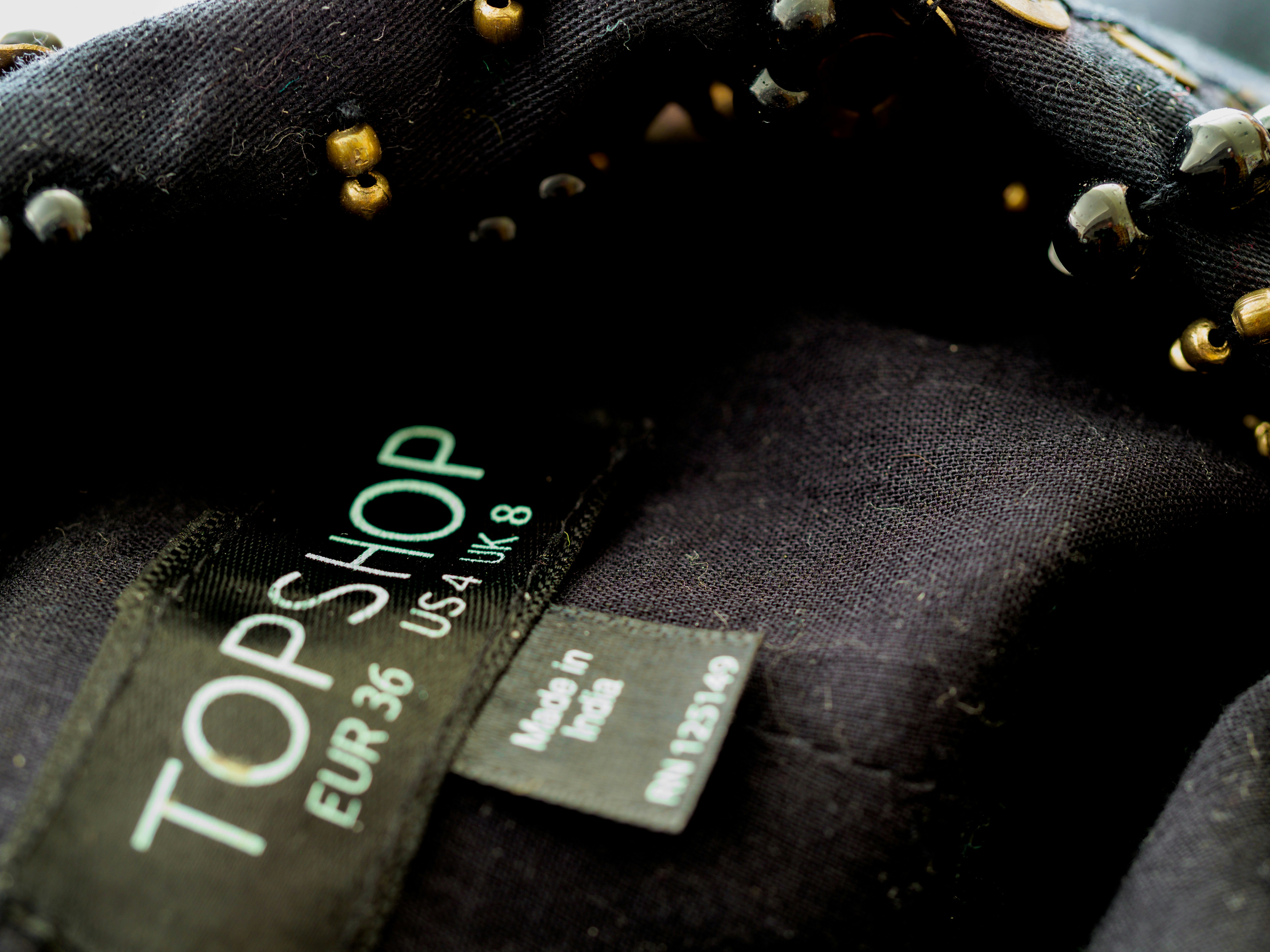black and white textile with black and white tag