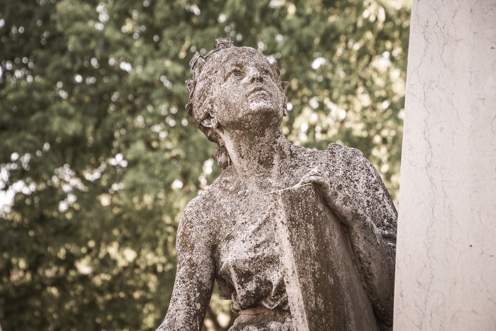 brown concrete statue near green trees during daytime