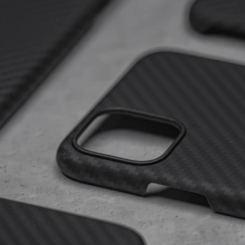 Close-up of a sleek, durable phone case with a textured grip in matte black.