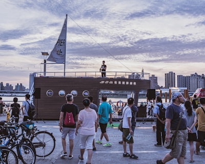 The mobile podcast studio bike set up in a lively outdoor festival in Romandie.