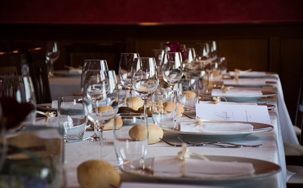 clear wine glasses on table