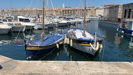 white and blue boat on water during daytime in Vieux Port France