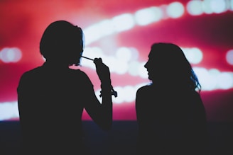 silhouette of woman holding microphone