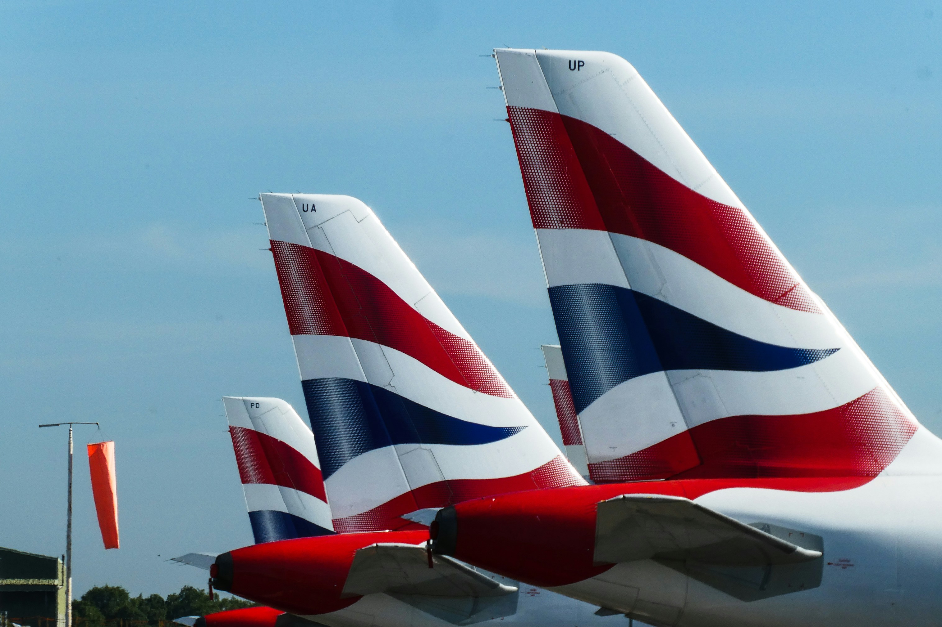 Three of the many British Airways aircraft, parked at Bournemouth Airport, due to the global pandemic.
