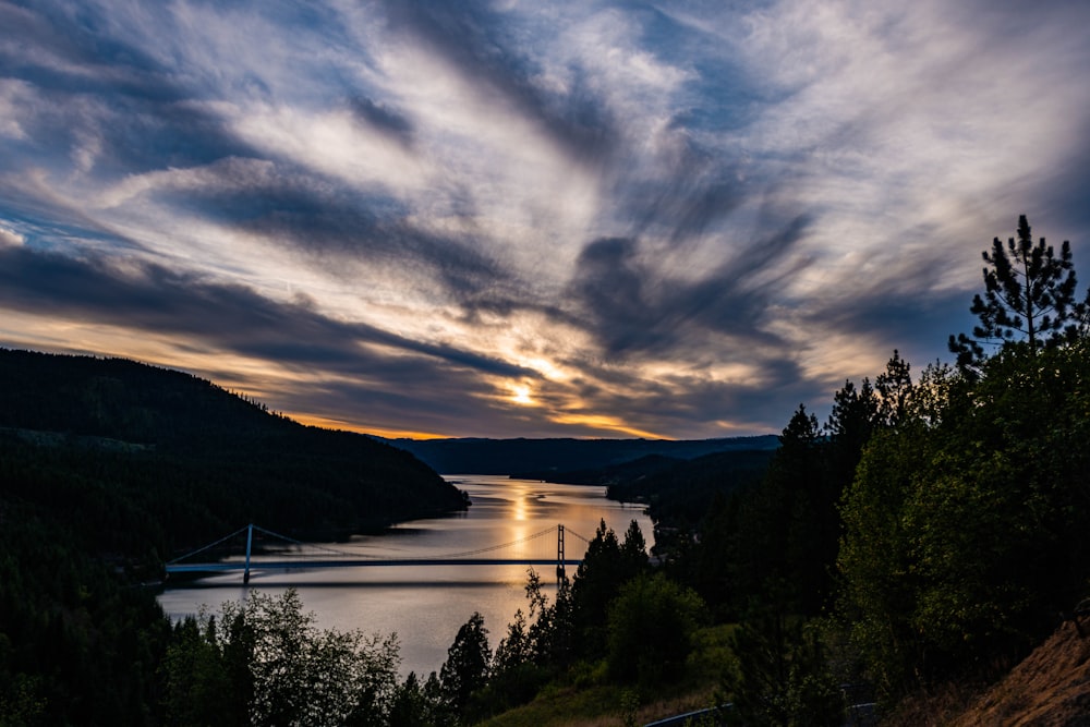 body of water near trees under cloudy sky during daytime