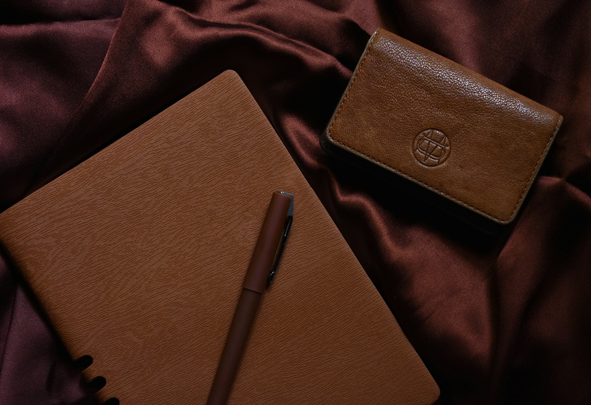 black pen on brown leather case